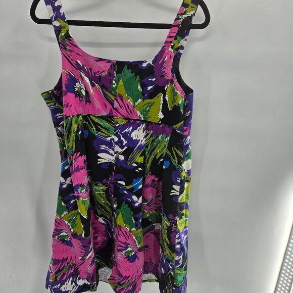 Lane Bryant Black Bright Purple Pink Floral Lined Midi Fit and Flare Dress 16 - Picture 2 of 6